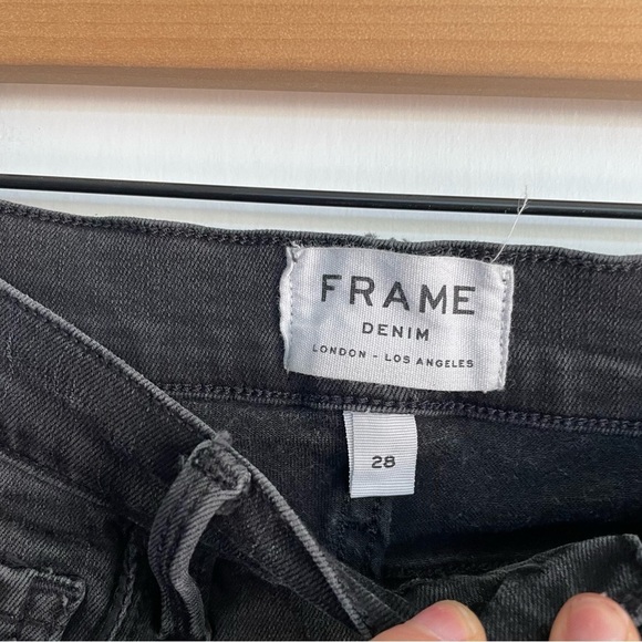 Frame Le Skinny de Jeanne Tuxedo Stripe Black Jeans Side Step Crop Pants Size 28 - Picture 9 of 12